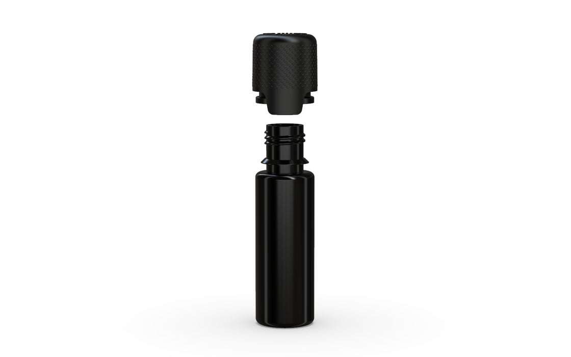 Aviator 16.5ML Bottle With Inner Seal & Tamper Evident Breakoff Band - Clear Natural Bottle / Opaque Black Cap