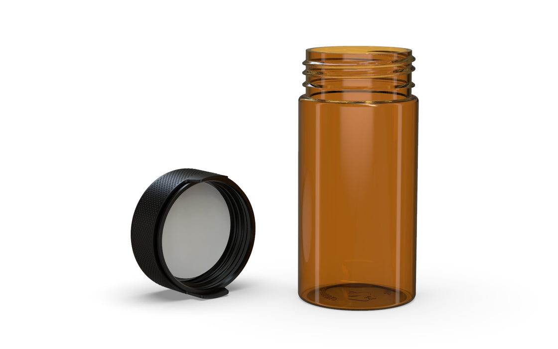 180CC/6FL.OZ/180ML Aviator CR - Container With Inner Seal & Tamper - Translucent Amber With Opaque Black Lid