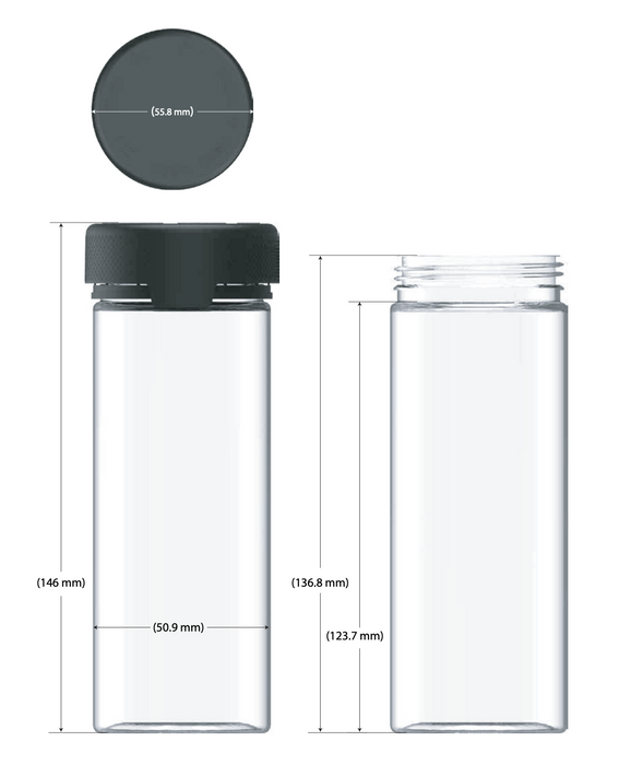 240CC/8FL.OZ/240ML Aviator CR - Container With Inner Seal & Tamper - Translucent Amber With Opaque Black Lid