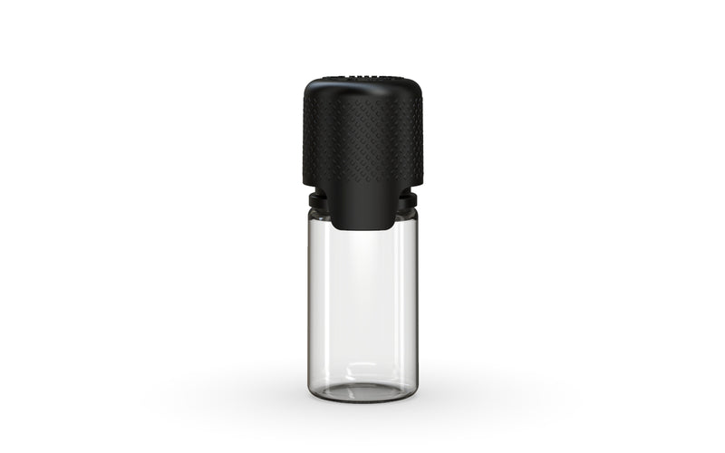 Aviator 10ML Bottle With Inner Seal & Tamper Evident Breakoff Band - Clear Natural Bottle / Opaque Black Cap - Copackr.com