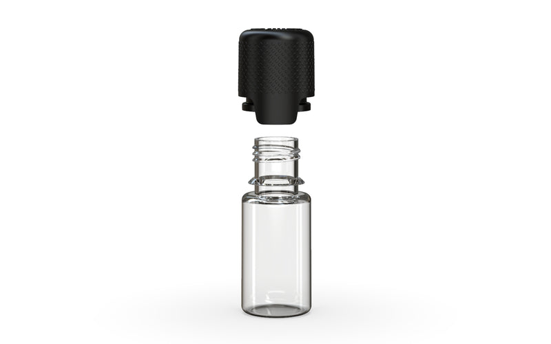 Aviator 10ML Bottle With Inner Seal & Tamper Evident Breakoff Band - Clear Natural Bottle / Opaque Black Cap - Copackr.com