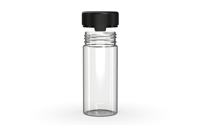 240CC/8FL.OZ/240ML Aviator CR - Container With Inner Seal & Tamper - Clear Natural With Opaque Black Lid - Copackr.com