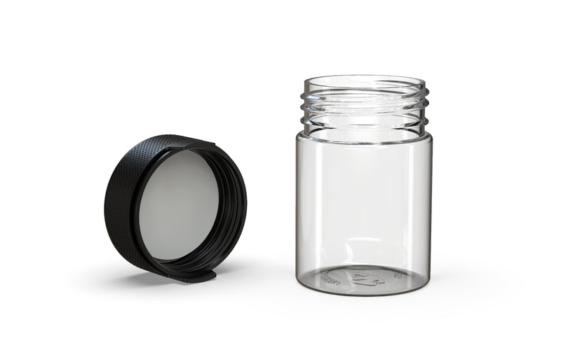 120CC/4FL.OZ/120ML Aviator CR - Container With Inner Seal & Tamper - Clear Natural With Opaque Black Lid - Copackr.com