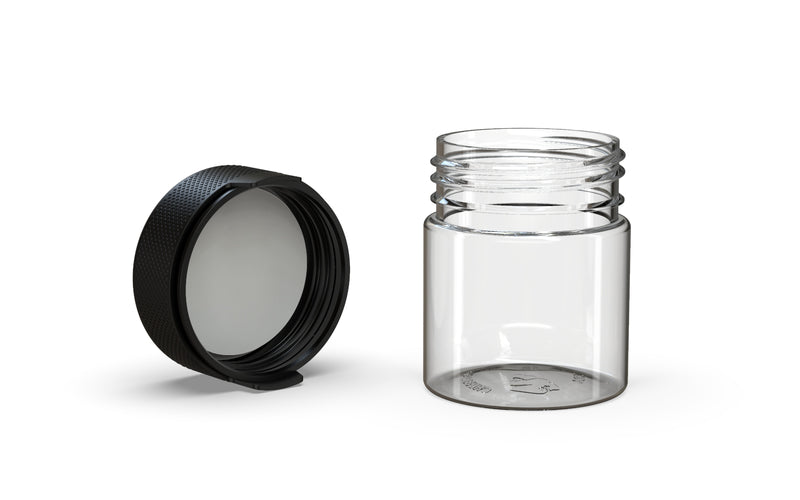 90CC/3FL.OZ/90ML Aviator CR - Container With Inner Seal & Tamper - Clear Natural With Opaque Black Lid - Copackr.com