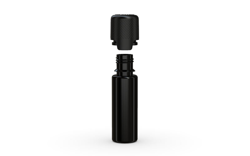 Aviator 16.5ML Bottle With Inner Seal & Tamper Evident Breakoff Band - Opaque Black Bottle / Opaque Black Cap - Copackr.com
