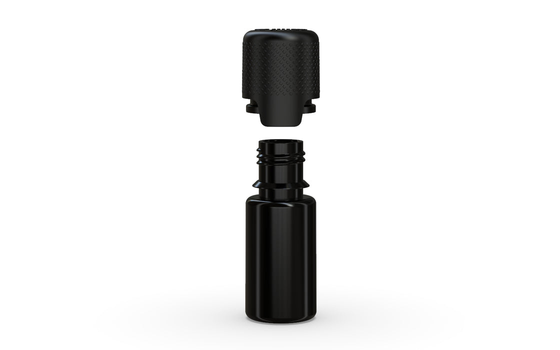 Aviator 10ML Bottle With Inner Seal & Tamper Evident Breakoff Band - Opaque Black Bottle / Opaque Black Cap