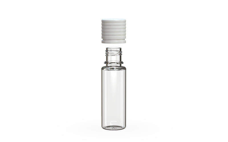 Chubby Gorilla Spiral CR 16.5ML unicorn bottle, clear natural bottle with opaque white child-resistant cap, cap detail