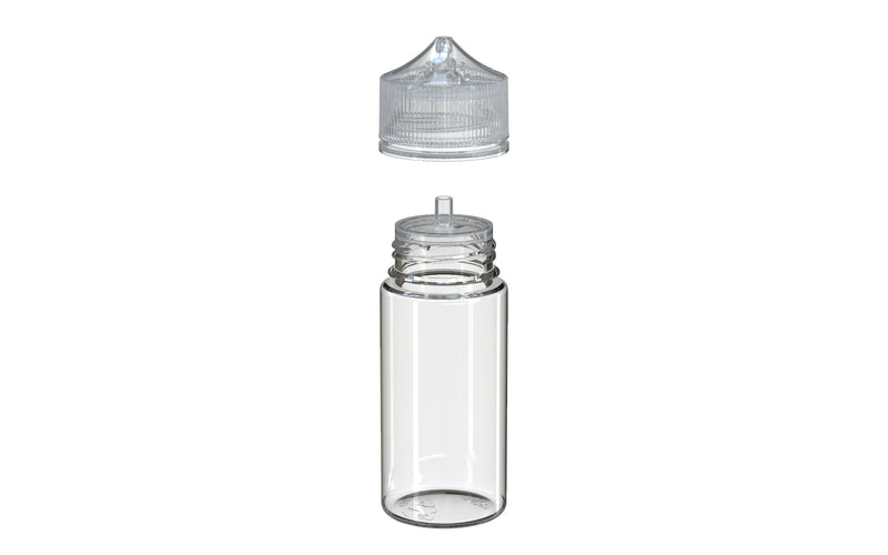 Chubby Gorilla - 100ML Unicorn Bottle - Clear Bottle / Natural Cap - V3 - With Reducer Tip - Copackr.com