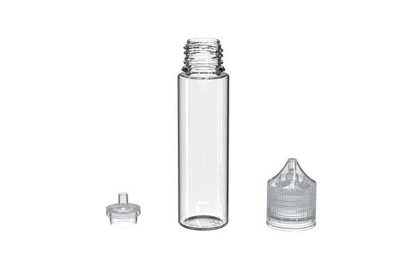 Chubby Gorilla - 60ML Unicorn Bottle - Clear Bottle / Natural Cap - V3 - With Reducer Tip - Copackr.com