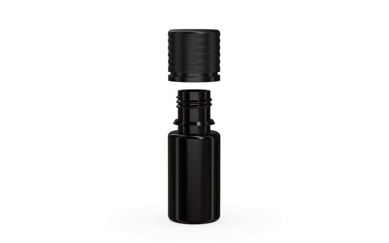 Chubby Gorilla Spiral CR 10ML unicorn bottle, opaque black bottle with opaque black child-resistant cap, cap detail