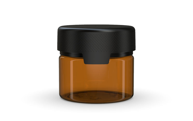 300CC/10FL.OZ/300ML Aviator CR - XL Container With Inner Seal & Tamper - Translucent Amber With Opaque Black Lid - Copackr.com