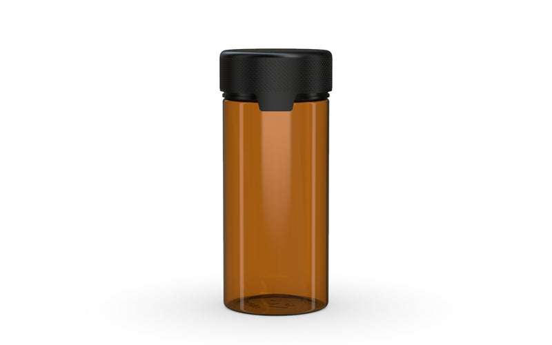 240CC/8FL.OZ/240ML Aviator CR - Container With Inner Seal & Tamper - Translucent Amber With Opaque Black Lid - Copackr.com