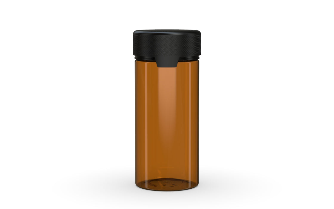 240CC/8FL.OZ/240ML Aviator CR - Container With Inner Seal & Tamper - Translucent Amber With Opaque Black Lid