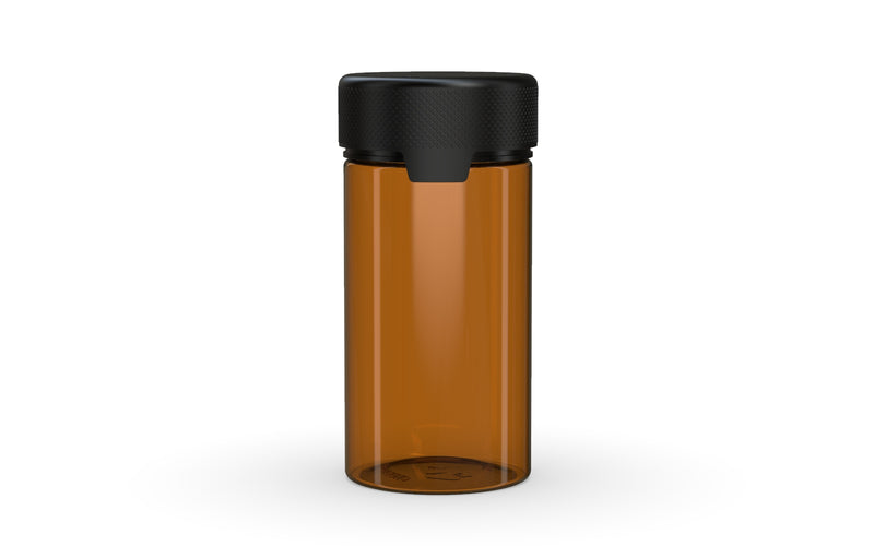 180CC/6FL.OZ/180ML Aviator CR - Container With Inner Seal & Tamper - Translucent Amber With Opaque Black Lid - Copackr.com