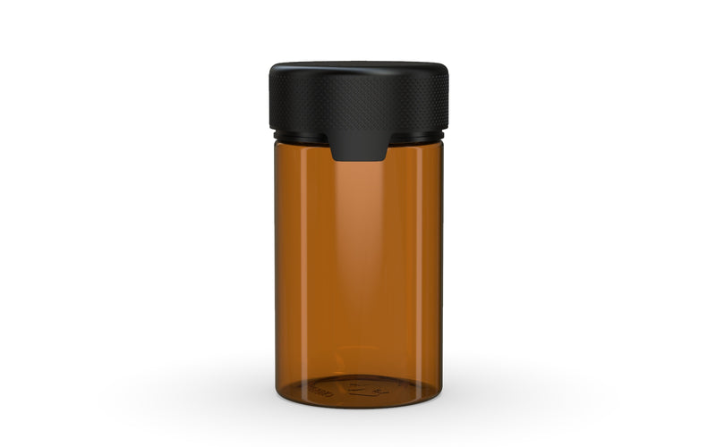 150CC/5FL.OZ/150ML Aviator CR - Container With Inner Seal & Tamper - Translucent Amber With Opaque Black Lid - Copackr.com
