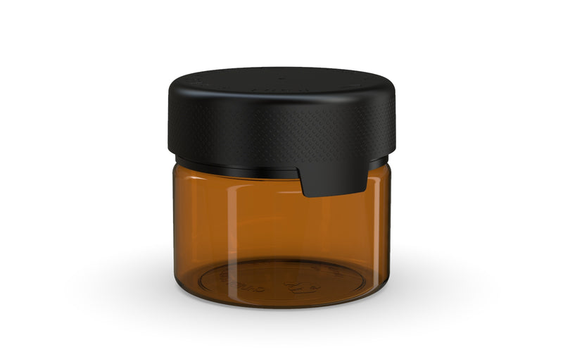 300CC/10FL.OZ/300ML Aviator CR - XL Container With Inner Seal & Tamper - Translucent Amber With Opaque Black Lid - Copackr.com