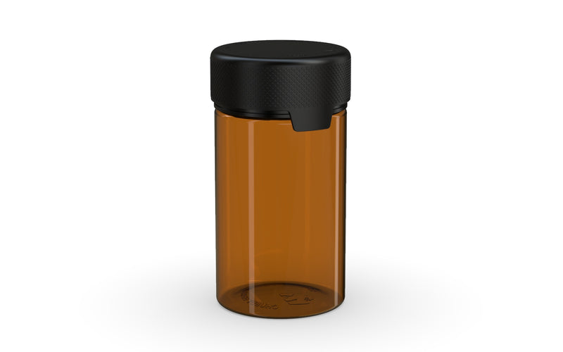 150CC/5FL.OZ/150ML Aviator CR - Container With Inner Seal & Tamper - Translucent Amber With Opaque Black Lid - Copackr.com