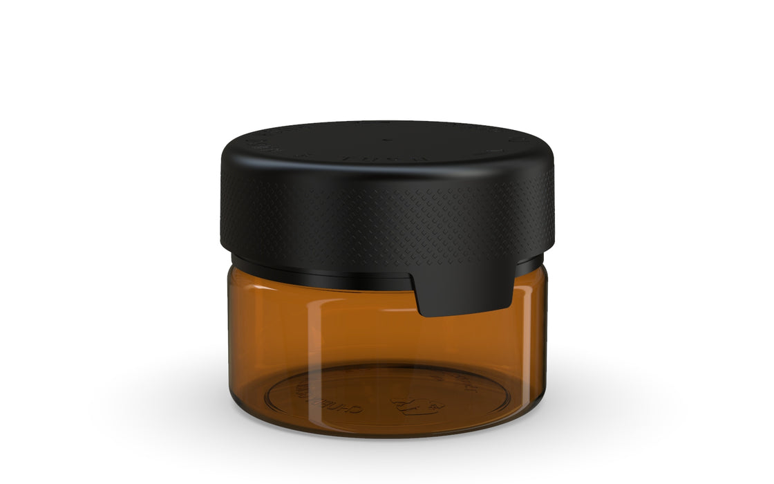 220CC/7.5FL.OZ/220ML Aviator CR - XL Container With Inner Seal & Tamper - Translucent Amber With Opaque Black Lid