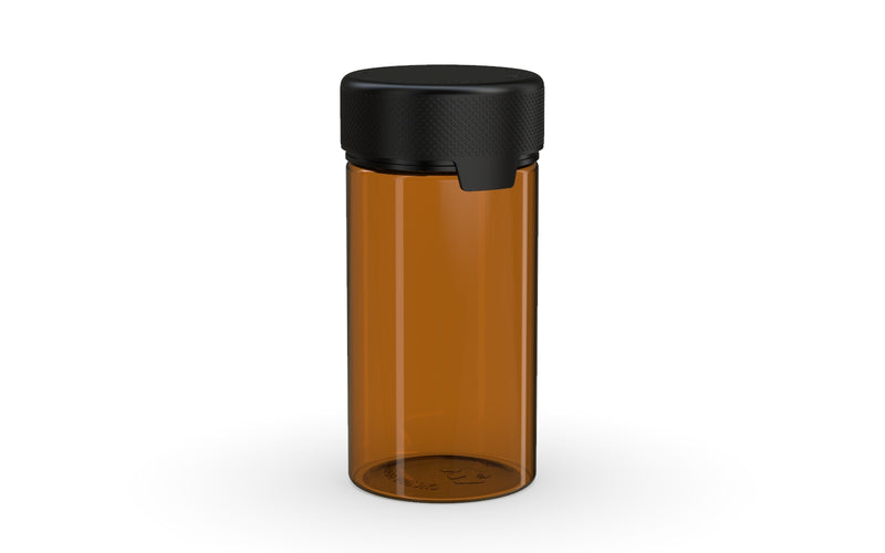 180CC/6FL.OZ/180ML Aviator CR - Container With Inner Seal & Tamper - Translucent Amber With Opaque Black Lid - Copackr.com