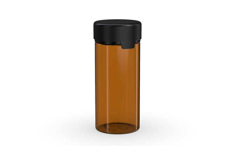 240CC/8FL.OZ/240ML Aviator CR - Container With Inner Seal & Tamper - Translucent Amber With Opaque Black Lid - Copackr.com