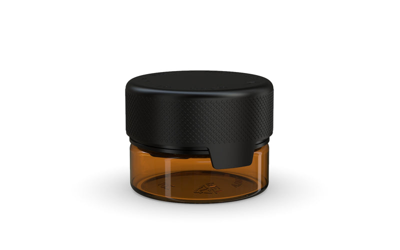 30CC/1FL.OZ/30ML Aviator CR - Container With Inner Seal & Tamper - Translucent Amber With Opaque Black Lid - Copackr.com