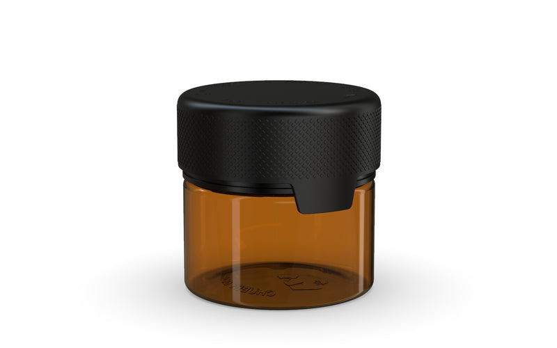 60CC/2FL.OZ/60ML Aviator CR - Container With Inner Seal & Tamper - Translucent Amber With Opaque Black Lid - Copackr.com
