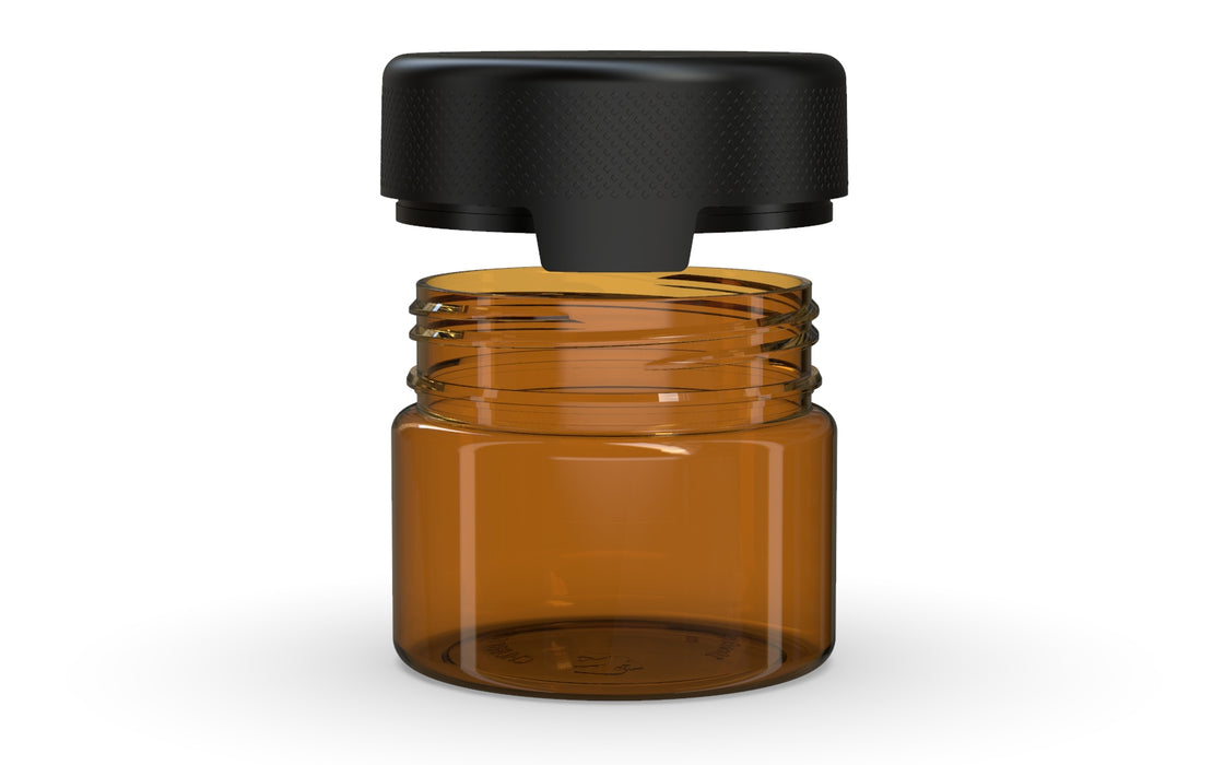 300CC/10FL.OZ/300ML Aviator CR - XL Container With Inner Seal & Tamper - Translucent Amber With Opaque Black Lid