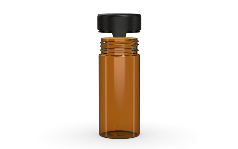 240CC/8FL.OZ/240ML Aviator CR - Container With Inner Seal & Tamper - Translucent Amber With Opaque Black Lid - Copackr.com