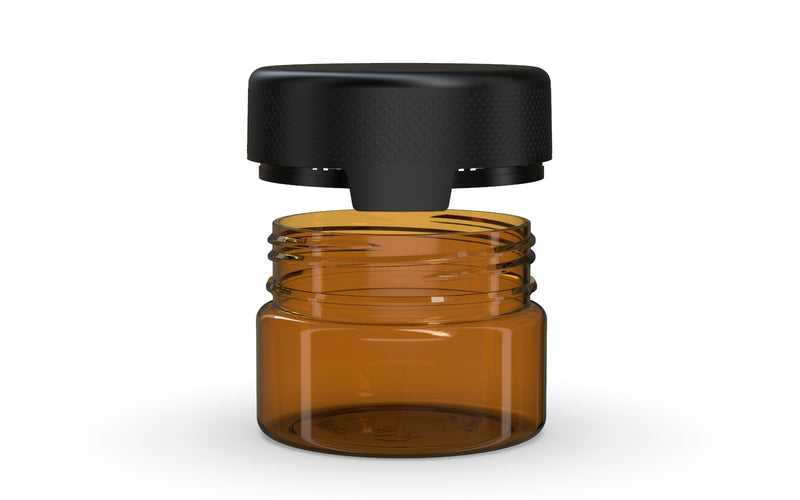 220CC/7.5FL.OZ/220ML Aviator CR - XL Container With Inner Seal & Tamper - Translucent Amber With Opaque Black Lid - Copackr.com