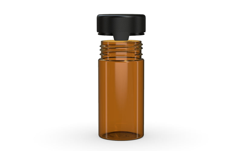 180CC/6FL.OZ/180ML Aviator CR - Container With Inner Seal & Tamper - Translucent Amber With Opaque Black Lid - Copackr.com