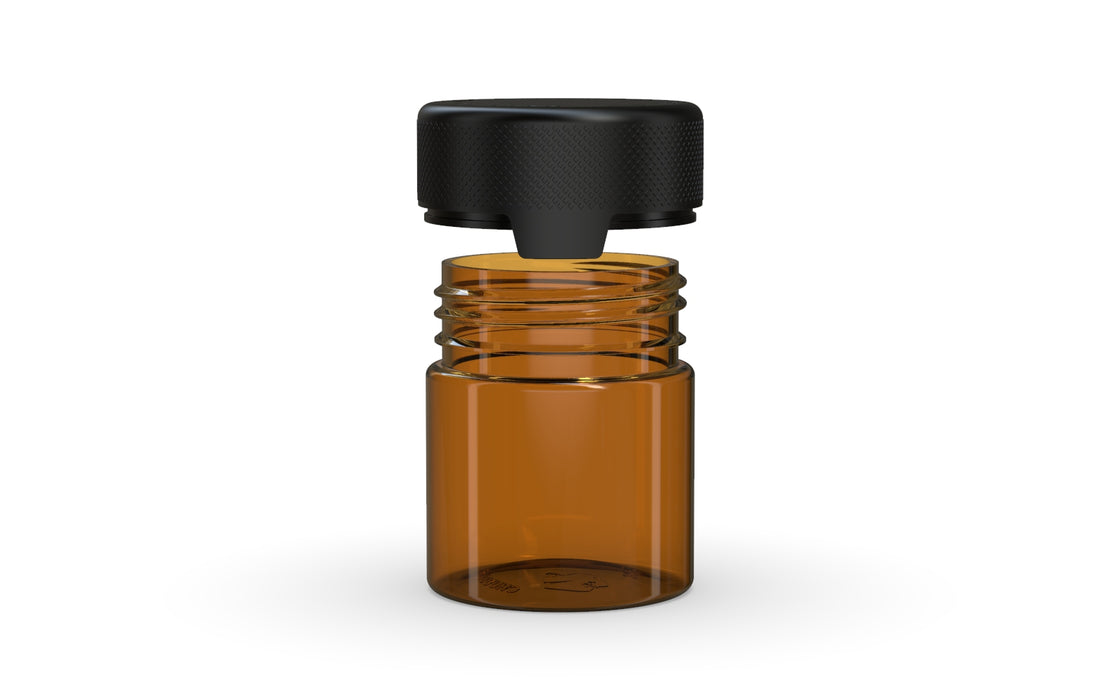 90CC/3FL.OZ/90ML Aviator CR - Container With Inner Seal & Tamper - Translucent Amber With Opaque Black Lid