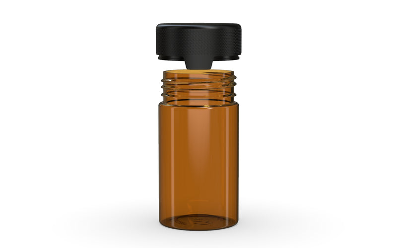 150CC/5FL.OZ/150ML Aviator CR - Container With Inner Seal & Tamper - Translucent Amber With Opaque Black Lid - Copackr.com