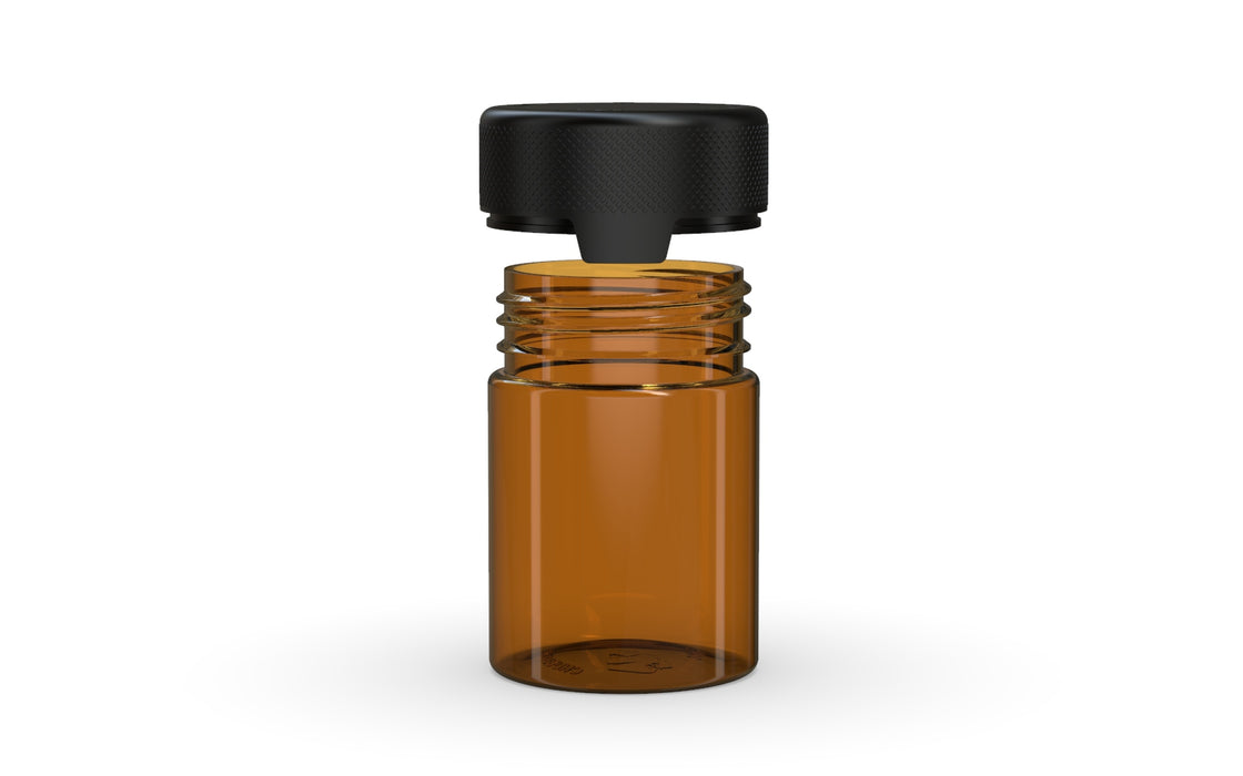 120CC/4FL.OZ/120ML Aviator CR - Container With Inner Seal & Tamper - Translucent Amber With Opaque Black Lid