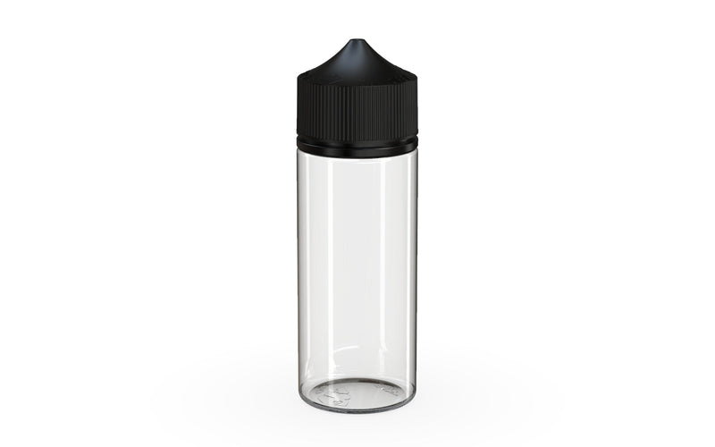 Chubby Gorilla - 120ML Unicorn Bottle - Clear Bottle / Black Cap - V3 - With Reducer Tip - Copackr.com