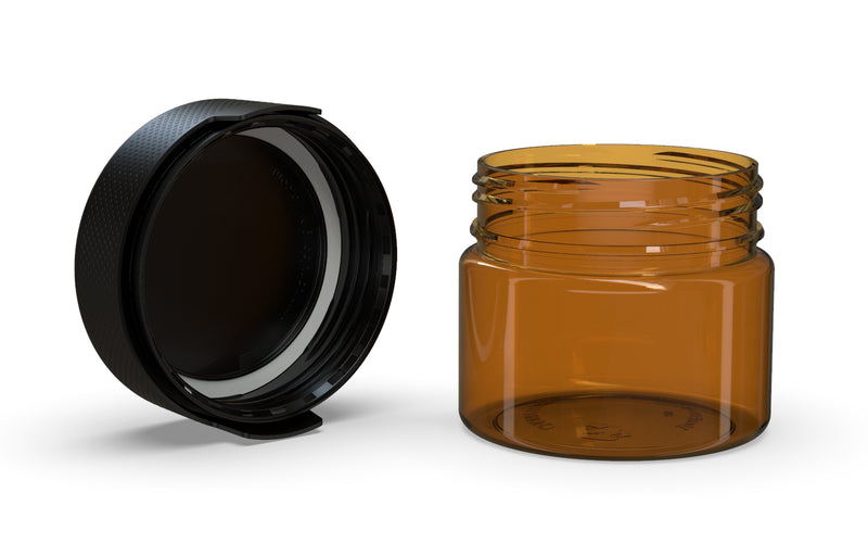 300CC/10FL.OZ/300ML Aviator CR - XL Container With Inner Seal & Tamper - Translucent Amber With Opaque Black Lid - Copackr.com