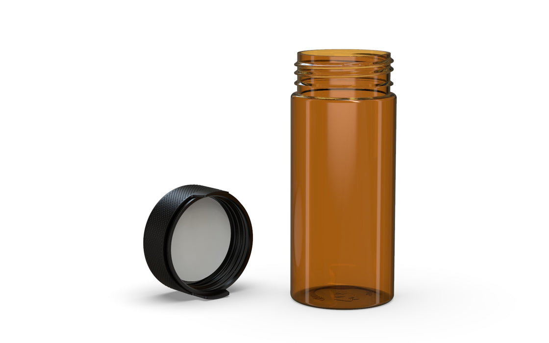 240CC/8FL.OZ/240ML Aviator CR - Container With Inner Seal & Tamper - Translucent Amber With Opaque Black Lid