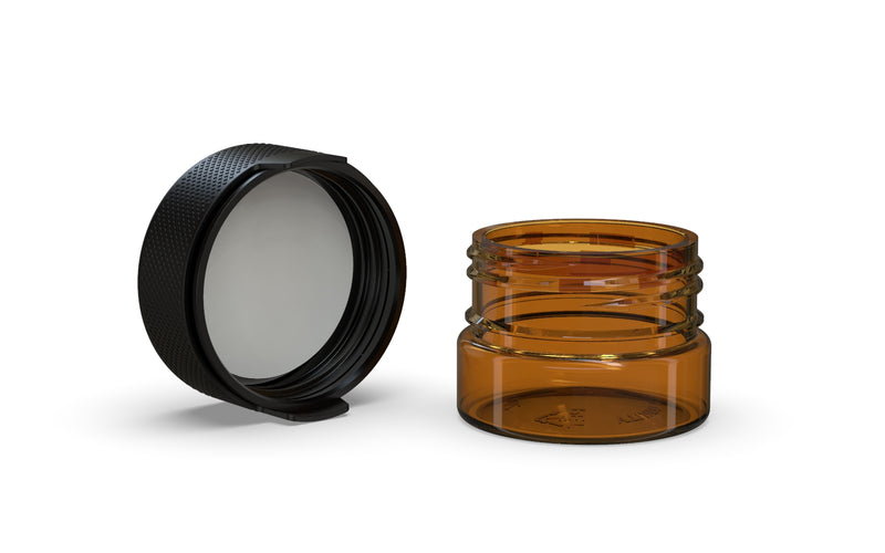30CC/1FL.OZ/30ML Aviator CR - Container With Inner Seal & Tamper - Translucent Amber With Opaque Black Lid - Copackr.com