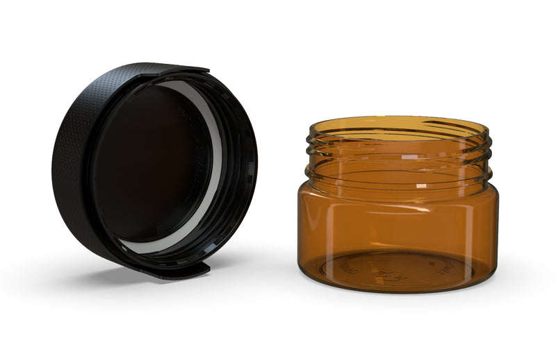 220CC/7.5FL.OZ/220ML Aviator CR - XL Container With Inner Seal & Tamper - Translucent Amber With Opaque Black Lid - Copackr.com