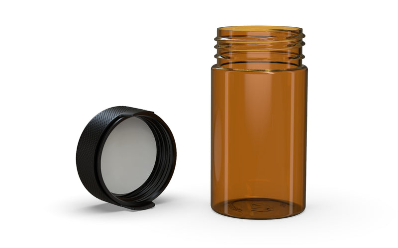 150CC/5FL.OZ/150ML Aviator CR - Container With Inner Seal & Tamper - Translucent Amber With Opaque Black Lid - Copackr.com