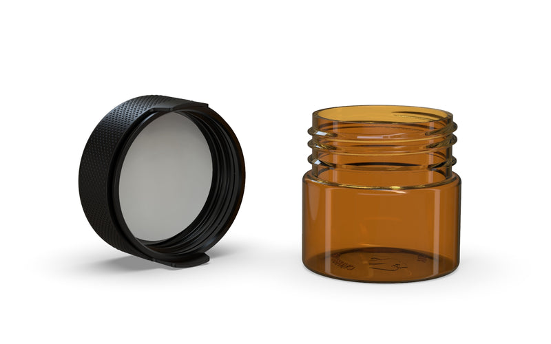60CC/2FL.OZ/60ML Aviator CR - Container With Inner Seal & Tamper - Translucent Amber With Opaque Black Lid - Copackr.com