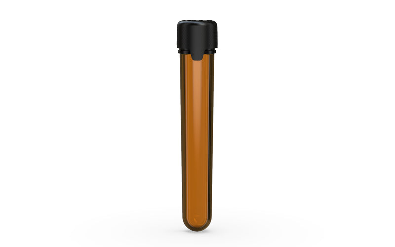 Aviator CR - Tube 120mm with Inner Seal & Tamper - Translucent Amber with Opaque Black Lid - Copackr.com