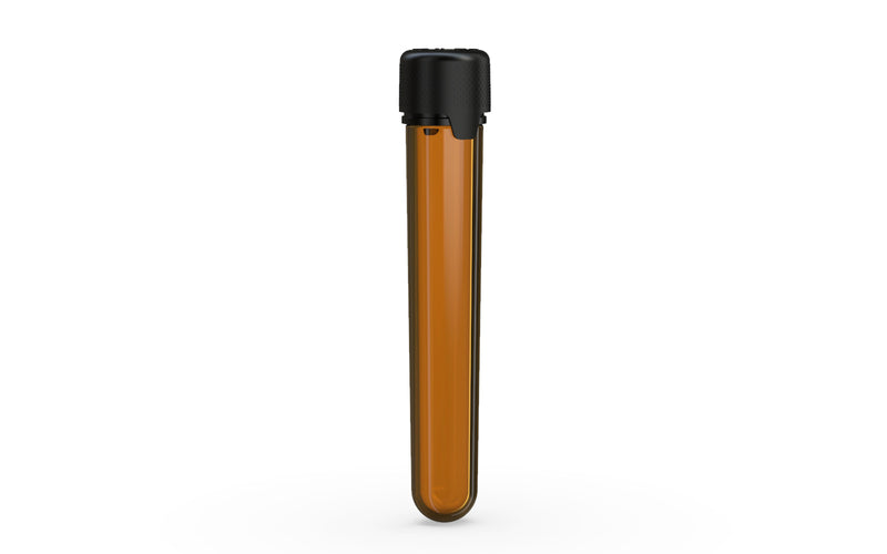 Aviator CR - Tube 120mm with Inner Seal & Tamper - Translucent Amber with Opaque Black Lid - Copackr.com