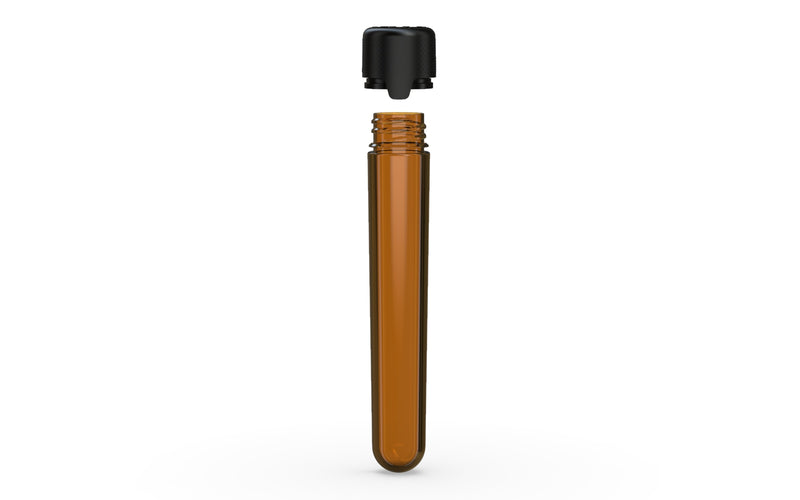 Aviator CR - Tube 120mm with Inner Seal & Tamper - Translucent Amber with Opaque Black Lid - Copackr.com