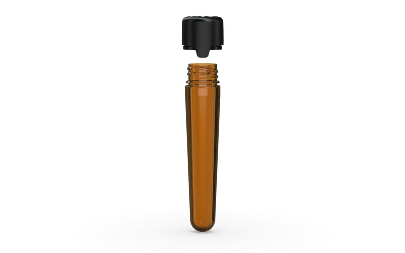 Aviator CR - Tube 100MM with Inner Seal & Tamper - Translucent Amber with Opaque Black Lid - Copackr.com