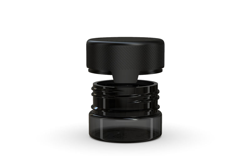 30CC/1FL.OZ/30ML Aviator CR - Container With Inner Seal & Tamper - Translucent Black With Opaque Black Lid - Copackr.com