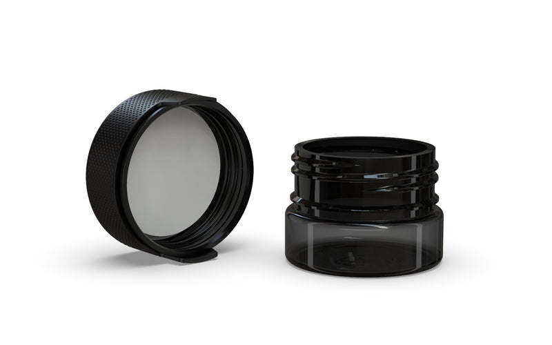 30CC/1FL.OZ/30ML Aviator CR - Container With Inner Seal & Tamper - Translucent Black With Opaque Black Lid - Copackr.com