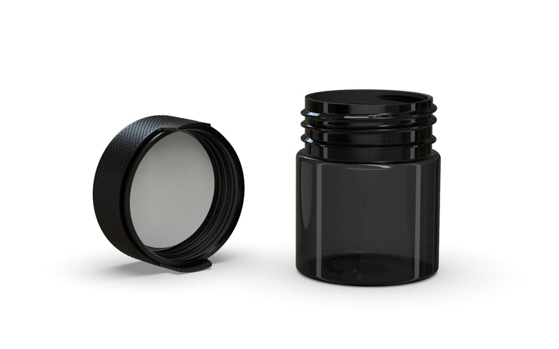 90CC/3FL.OZ/90ML Aviator CR - Container With Inner Seal & Tamper - Translucent Black With Opaque Black Lid - Copackr.com