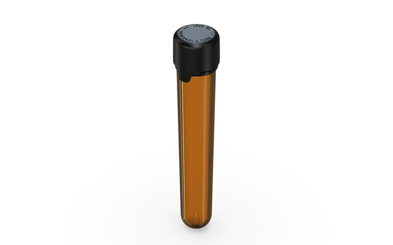 Aviator CR - Tube 120mm with Inner Seal & Tamper - Translucent Amber with Opaque Black Lid - Copackr.com