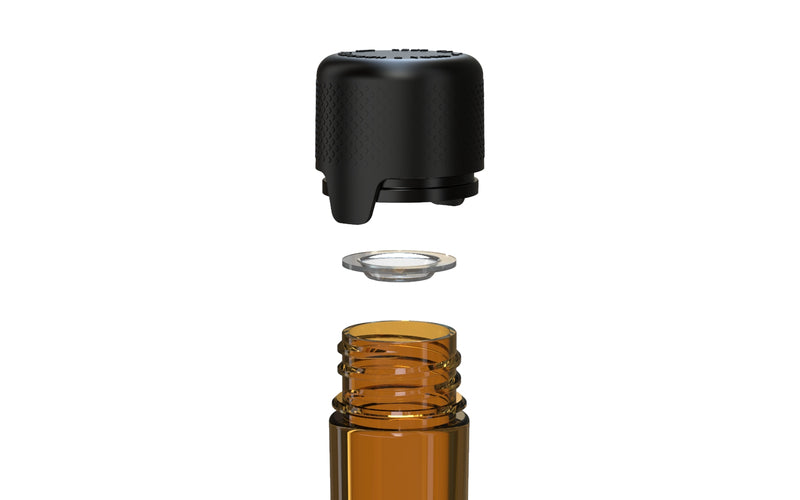 Aviator CR - Tube 120mm with Inner Seal & Tamper - Translucent Amber with Opaque Black Lid - Copackr.com