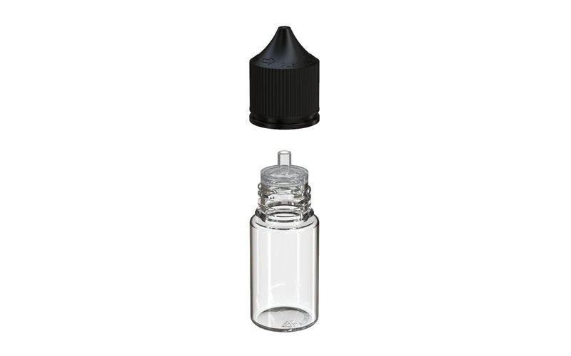Chubby Gorilla - 30ML Stubby Unicorn Bottle - Clear Bottle / Black Cap - V3 - With Reducer Tip - Copackr.com